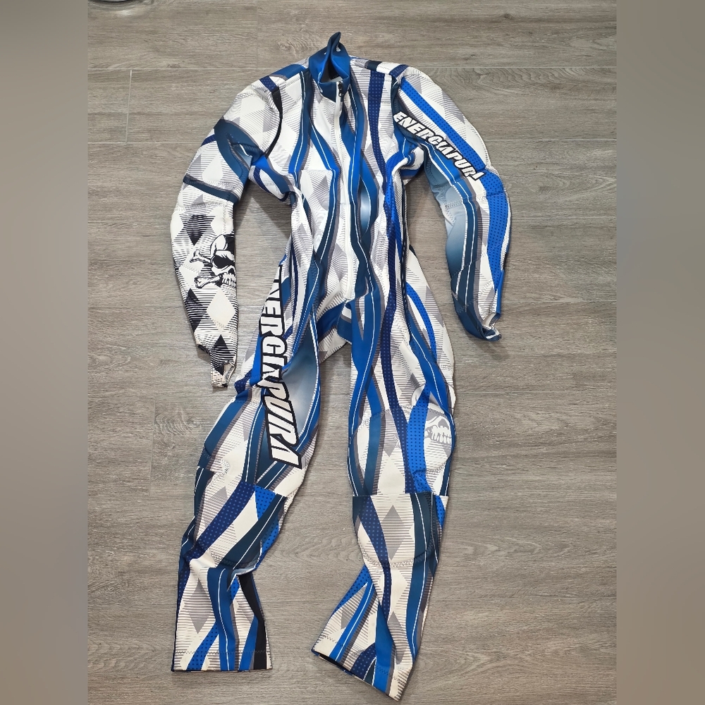ENERGIAPURA Ski Racing Suit Padded Mens M Catsuit Speed Suit Lycra Blue White